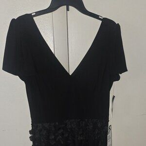 Black Xscape Evening Gown with Floral Appliqués